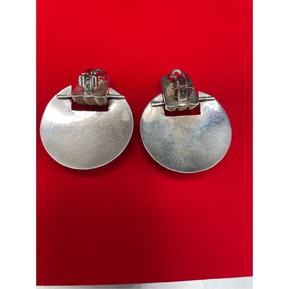 Vintage Mexican Sterling Silver & Onyx Clip On Modernist Earrings Signed TA60 - Picture 4 of 10